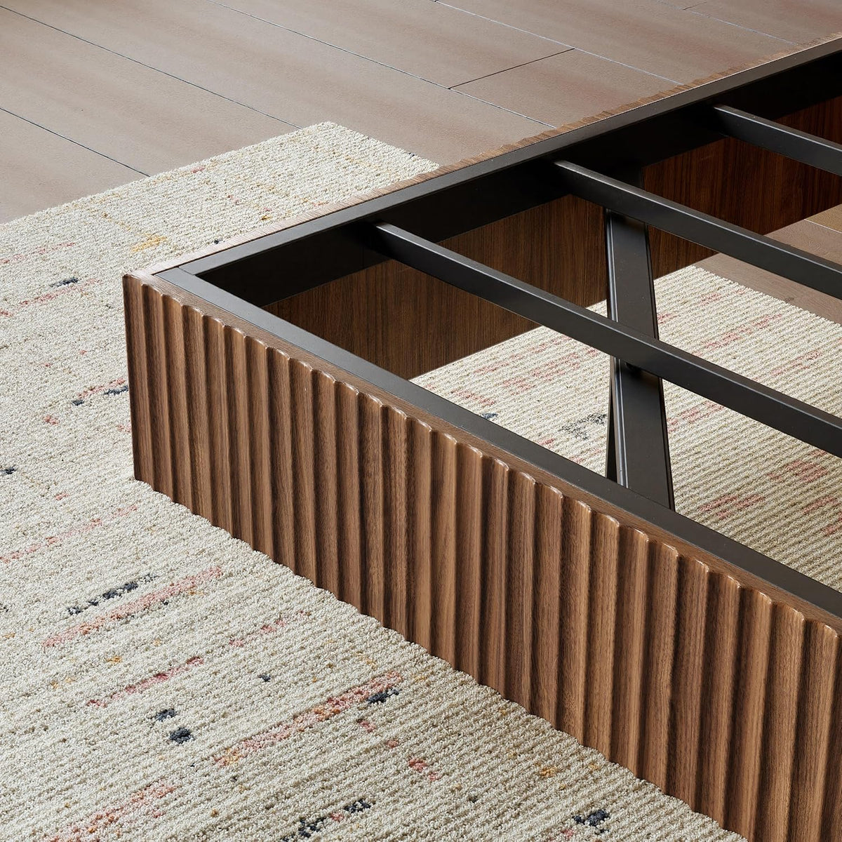 evermagin 12in high walnut king floating bed frame on a desk or shelf