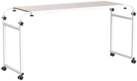 tigerdad adjustable overbed table with wheels, mobile laptop, side view
