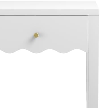 girls nightstand with drawer, cute scalloped bedside table, front angle view