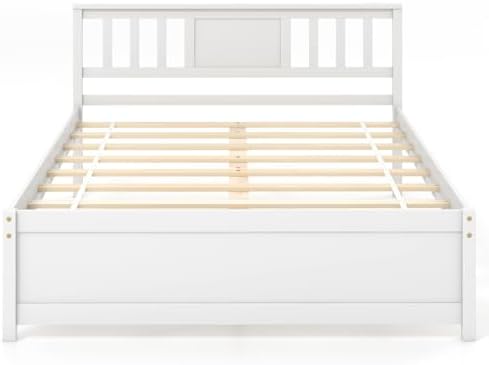 giantex full size solid wood platform bed frame, view 9
