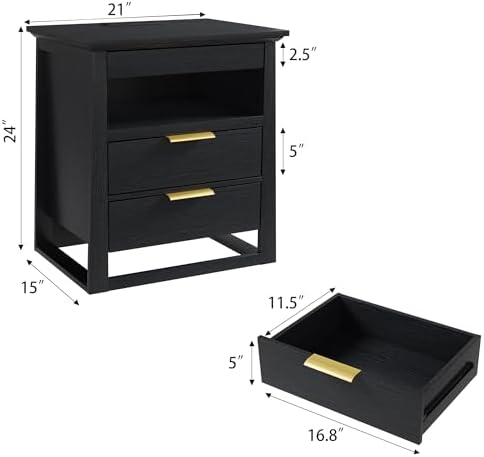 rresyet 3 drawer nightstand with charging station & shown in use