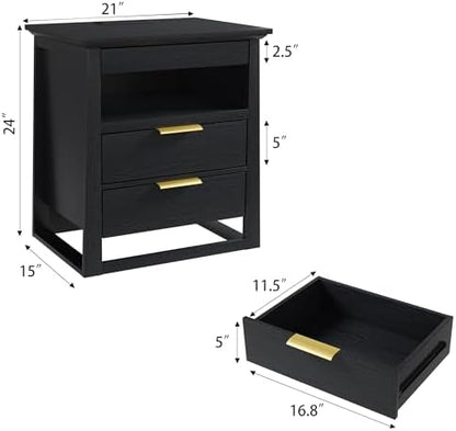 rresyet 3 drawer nightstand with charging station & shown in use