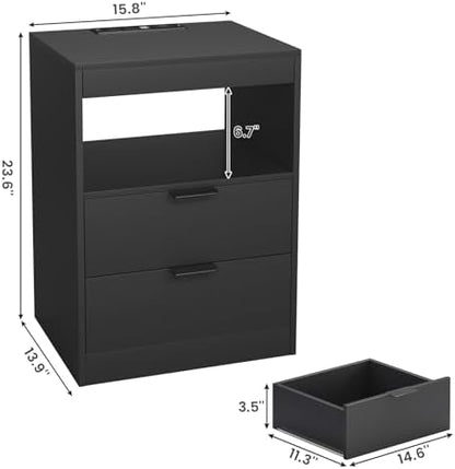 adorneve black led nightstand with wireless charging station, close-up detail