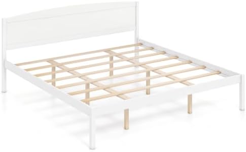 giantex king size wooden bed frame with curved, view 9
