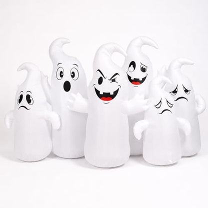 8FT Long Halloween Inflatable 6 Cute Ghosts, LED Yard Decoration