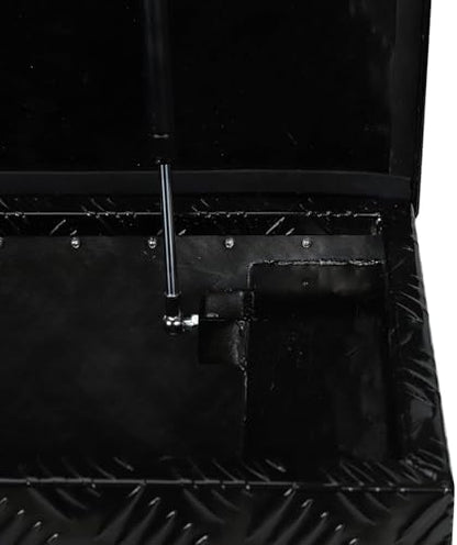 63 in aluminum truck bed tool box, crossover, front angle view