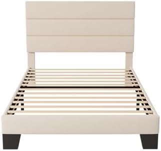 allewie twin size platform bed frame with fabric, view 9