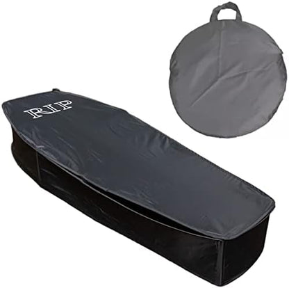 Halloween Pop Up Coffin with Lid, 60 inch Coffin Prop life size Collapsible, Scary Fake Coffin Prop Really Size for Graveyard, Halloween Cemetery decorations Outdoor, Lawn, Party, Haunted House