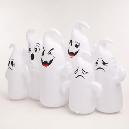 8FT Long Halloween Inflatable 6 Cute Ghosts, LED Yard Decoration