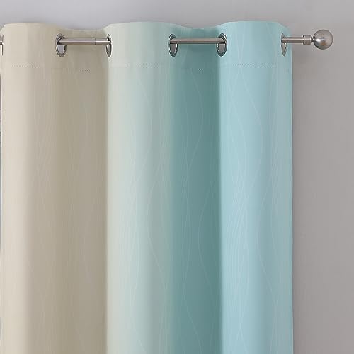 estelar textiler aqua and beige ombre blackout curtains, side view