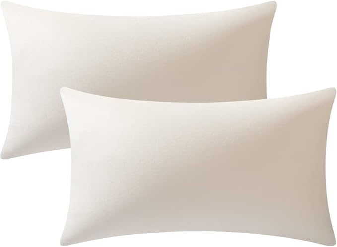 Couch Pillow Covers 12x20 Cream: 2 Pack Cozy Soft Polyester Velvet Rectangular by DEZENE