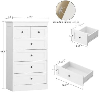 wanan tall 6 drawer dresser for bedroom, white shown in use