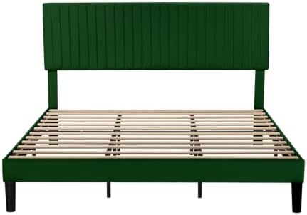 allewie king bed frame, velvet upholstered platform bed, view 9