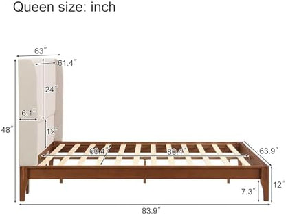 merax queen size bamboo platform bed, mid-century bed, close-up detail