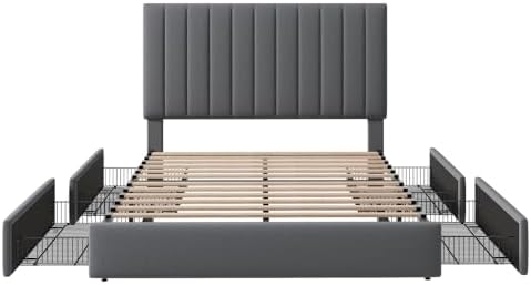allewie full size storage bed frame, vertical channel, front angle view