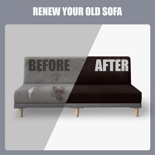 molasofa leather like stretch futon slipcover armless sofa showing dimensions