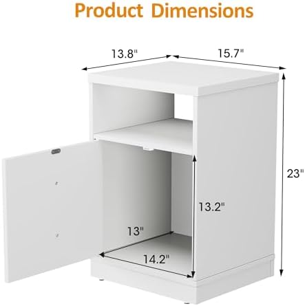 royalcraft white nightstand with storage shelf and door shown in use