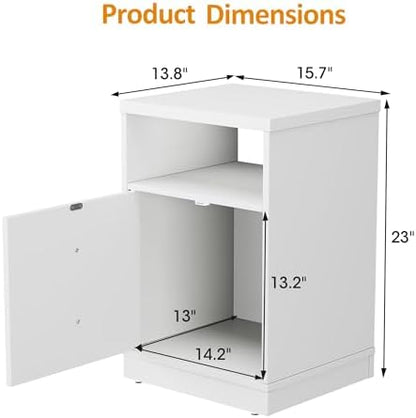royalcraft white nightstand with storage shelf and door shown in use