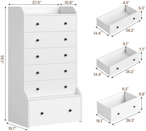 adorneve tall 6 drawer white modern dresser shown in use