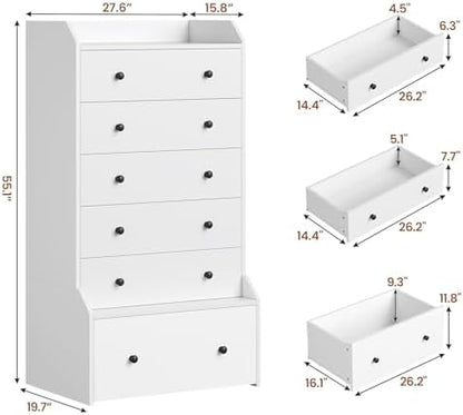 adorneve tall 6 drawer white modern dresser shown in use