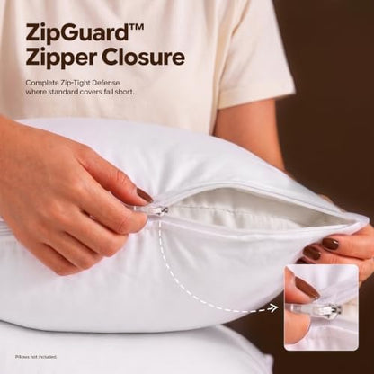set of 8 pillow protectors with zipper standard, close-up detail