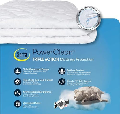 serta power clean triple action waterproof mattress pad showing dimensions