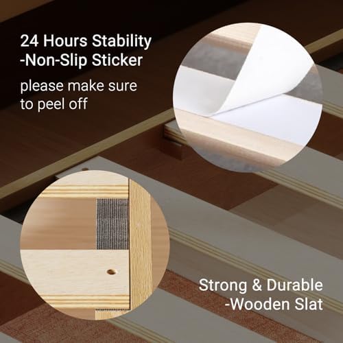 lifement queen bed frame signature wood platform, noise, side view