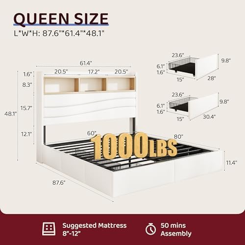 breltam queen size bed frame with 6 storage shown in use