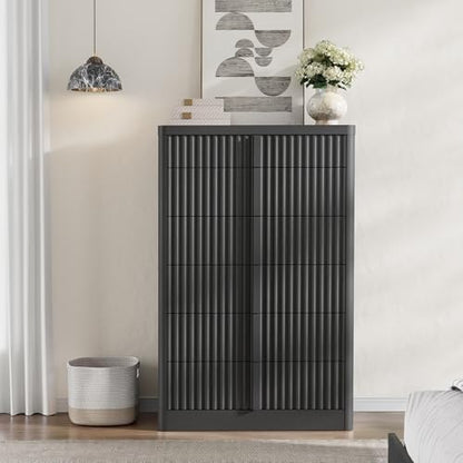 fluted dresser for bedroom, 48" tall 6 drawer, close-up detail