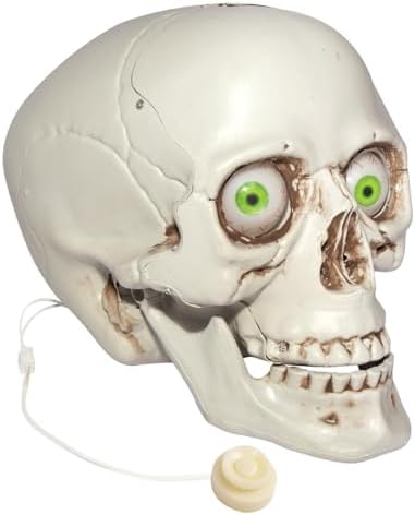 JOYIN Halloween Decorations Indoor Animatronics Skull Table Desk Home Decor, Haunted House Sound Activated LED Lights Up Eyes Party Supplies Animated Scary Moving Eyeballs