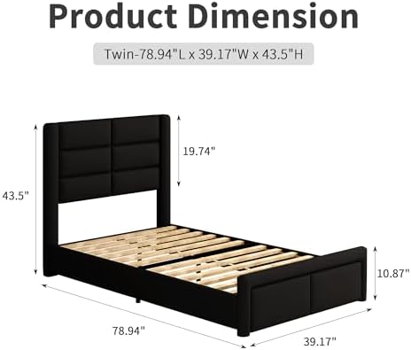 twin bed frame with headboard and led lights shown in use