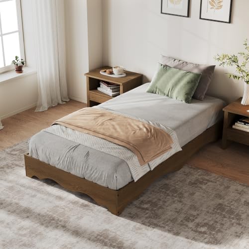 garvee twin wood platform bed frame, wood bed on a desk or shelf