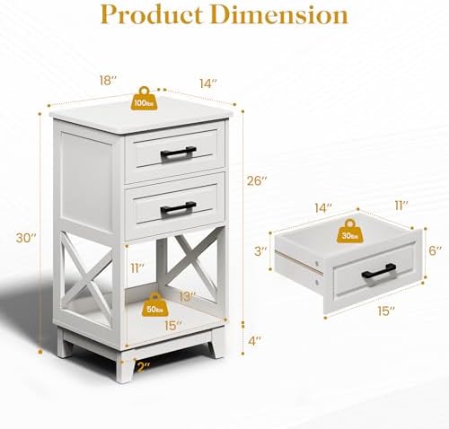 royalcraft 30" tall nightstand, modern painted bedside table, close-up detail