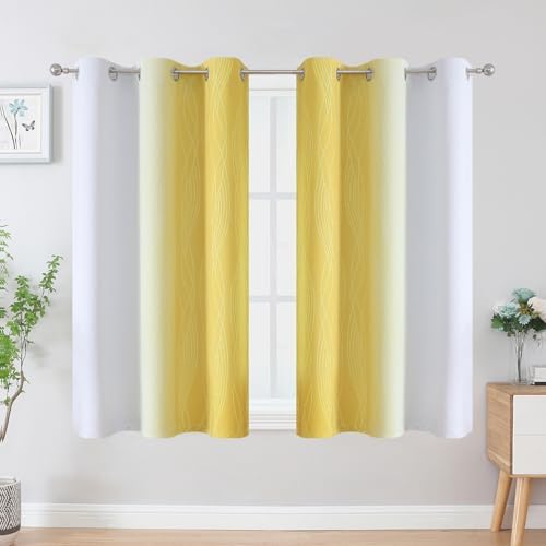yellow and greyish white ombre blackout curtains for shown in use