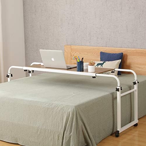 tigerdad adjustable overbed table with wheels, mobile laptop, front angle view