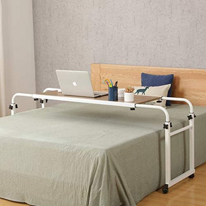 tigerdad adjustable overbed table with wheels, mobile laptop, front angle view