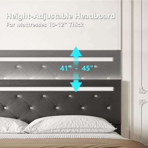bed frame queen size with led light and, side view