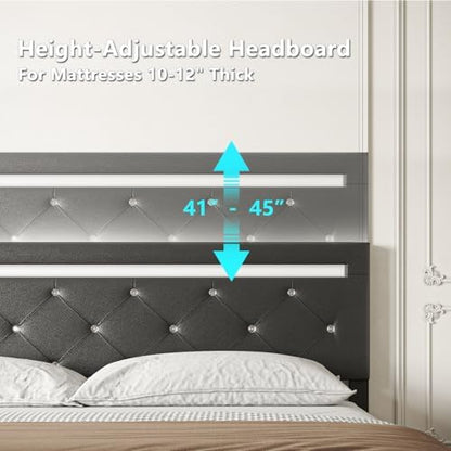 bed frame queen size with led light and, side view