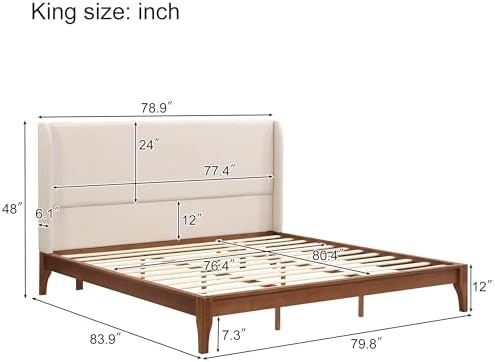 merax king size bamboo bed frame with tall, close-up detail