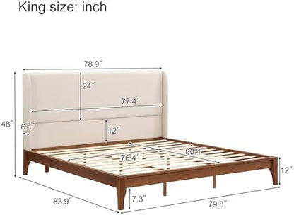 merax king size bamboo bed frame with tall, close-up detail