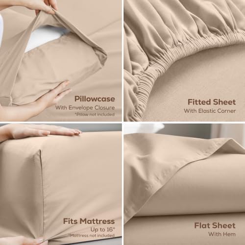 king sheets set, 4 pieces 16" deep pocket, close-up detail