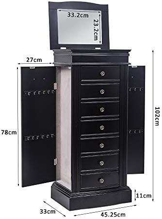 vasitelan large standing jewelry armoire cabinet chest showing dimensions
