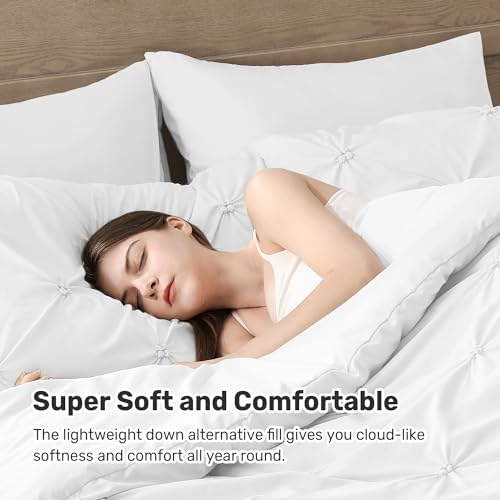unikome queen comforter set white - ultra soft, close-up detail