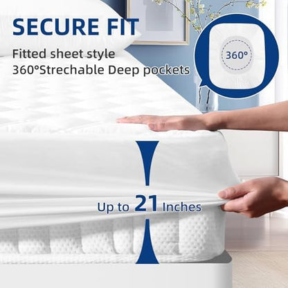 queen mattress protector waterproof, mattress pad fitted deep showing dimensions