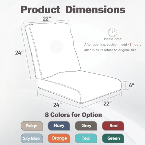 luxury 22*24*4in outdoor patio cushions, 1 piece beige shown in use