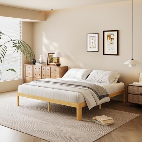 14 inch king size wood bed frame with, side view