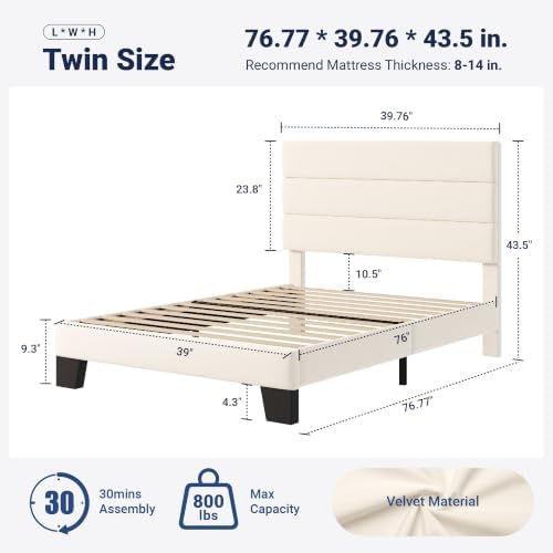 allewie twin size platform bed frame with fabric, close-up detail