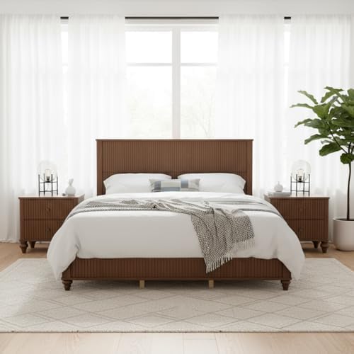 merax king size wood bed frame with fluted, view 9