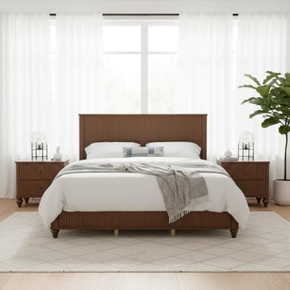 merax king size wood bed frame with fluted, view 9