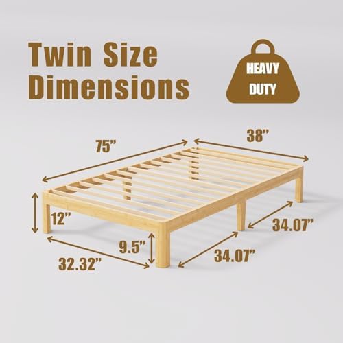 12" bamboo wood twin bed frame platform with shown in use